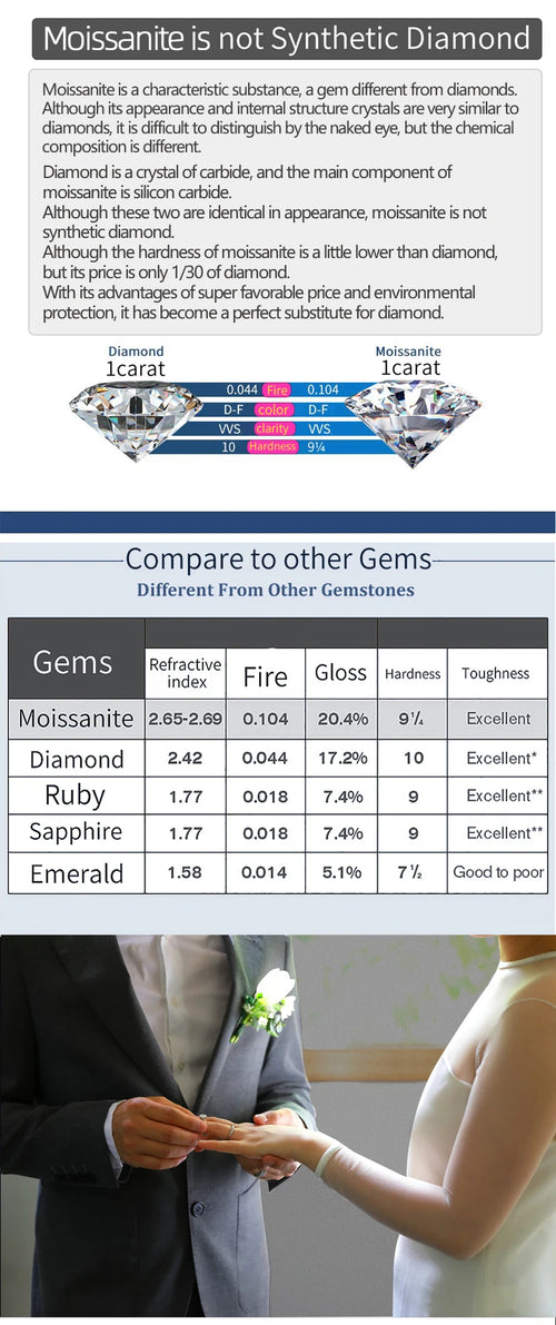 3.0CT D Color Moissanite Rings Women Jewelry Certified Round cut