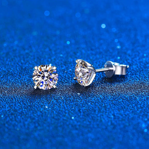 Real 0.4-4 Carat Moissanite Stud Earrings for Women Men Solid Round