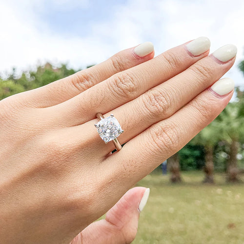 3.5 CT Cushion Cut Moissanite Ring 925 Sterling Silver Engagement Wedding Silver Rings Princess