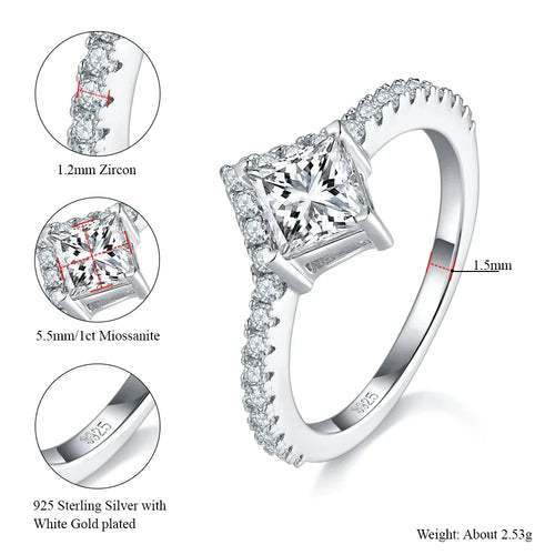 1CT Princess Cut Moissanite Engagement Ring