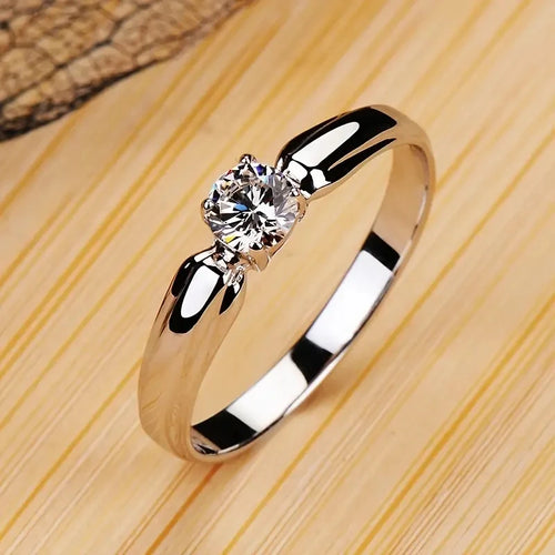 Huitan Single Round Cubic Zircon Rings for Women Engagement Wedding Band