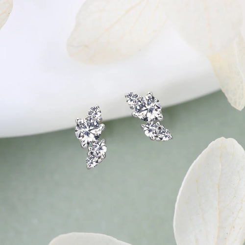 925 Sterling Silver Bling Cluster Stud Earring Delicate Charm round