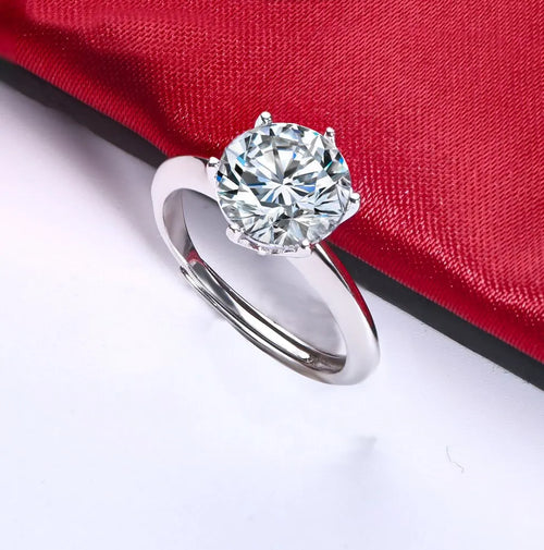 Sterling Silver 0.5-3 Carat 8.0mm D Color Moissanite Ring Round For Women