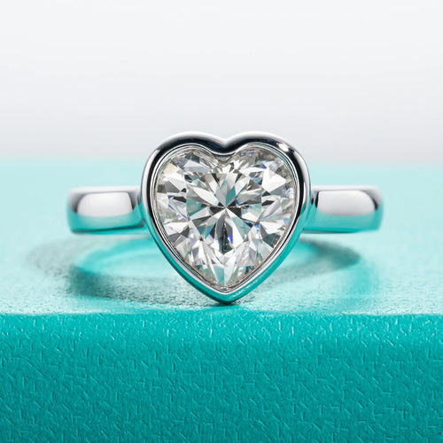 3ct Heart Cut D Color Moissanite Engagement Bezel Ring