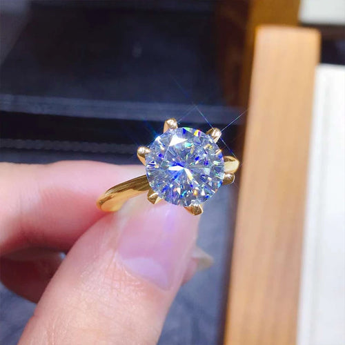 3ct Diamond925 Yellow Gold Moissanite Round Ring Engagement Wedding