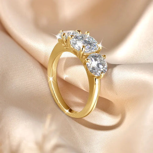14K Gold Filled Three Stone Wedding Ring Sparkling Jewelry Gift Round cut
