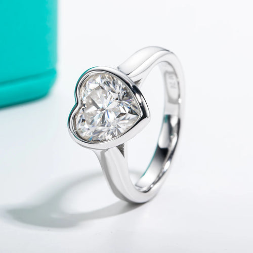 3ct Heart Cut D Color Moissanite Engagement Bezel Ring