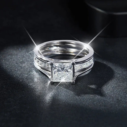 LinkerLove Princess Cut 1.5ct Moissanite Engagement Ring S925 Silver for Women
