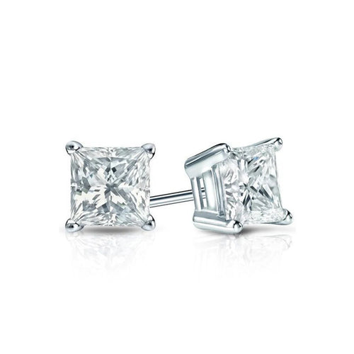 Princess Cut Moissanite VVS D Stud Earrings 925 Sterling Silver