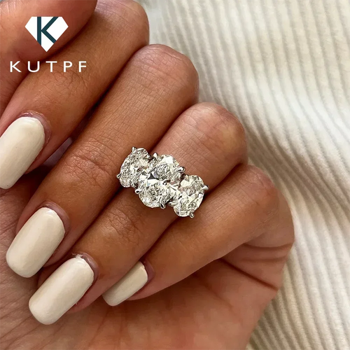 3-Stone Oval Cut Diamond Wedding Ring for Women 925 Silver Fine Jewelry