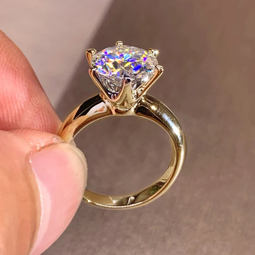 3ct Diamond925 Yellow Gold Moissanite Round Ring Engagement Wedding