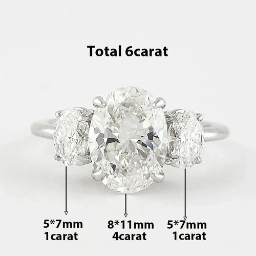 3-Stone Oval Cut Diamond Wedding Ring for Women 925 Silver Fine Jewelry