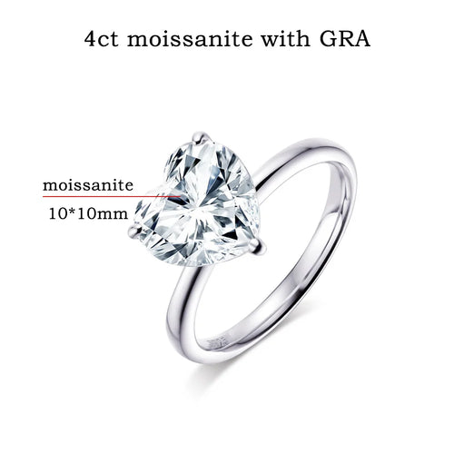 1/2/4CT Heart Cut Moissanite Engagement Ring with Certificate 925 Sterling Silver