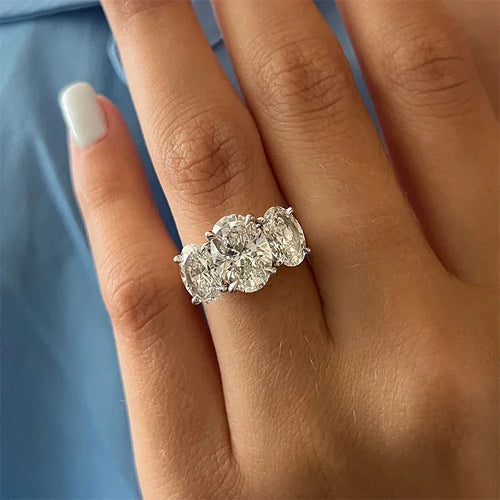 3-Stone Oval Cut Diamond Wedding Ring for Women 925 Silver Fine Jewelry