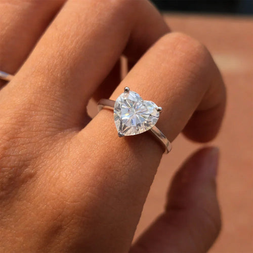 1/2/4CT Heart Cut Moissanite Engagement Ring with Certificate 925 Sterling Silver