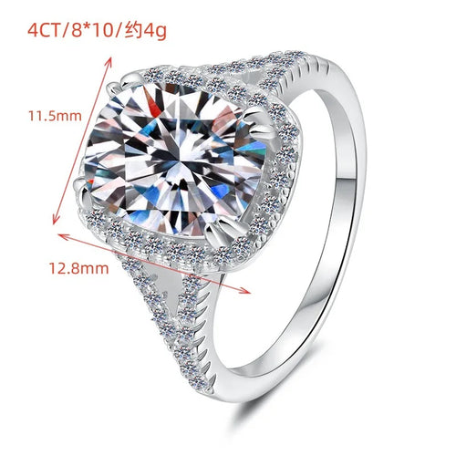 Moissanite 4 Carat PT950 Platinum Cushion-Cut Women's Ring