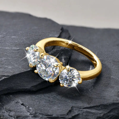 14K Gold Filled Three Stone Wedding Ring Sparkling Jewelry Gift Round cut