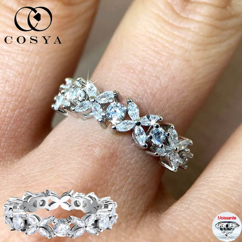 925 Sterling Silver D Color VVS Wedding Engagement Band Marquise Cut
