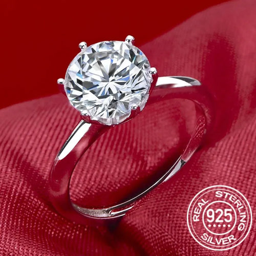 Sterling Silver 0.5-3 Carat 8.0mm D Color Moissanite Ring Round For Women