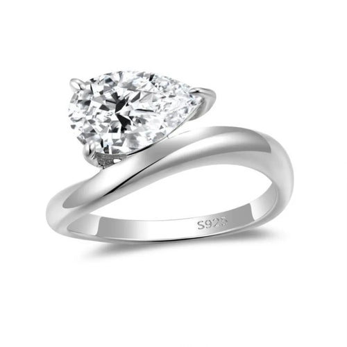 925 Sterling Silver Certified Ring 3ct Pear Cut D VVS1 Diamond Jewelry
