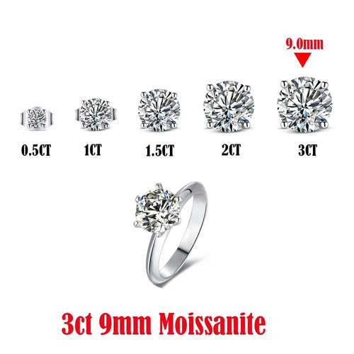 Sterling Silver 0.5-3 Carat 8.0mm D Color Moissanite Ring Round For Women