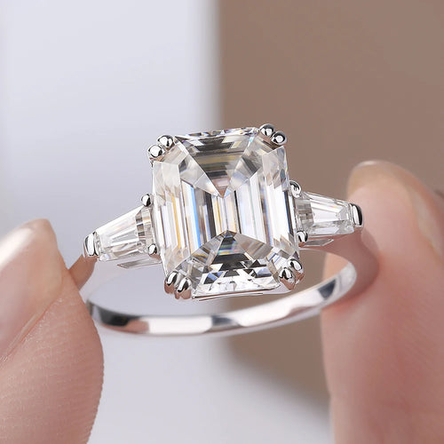 1-4 Carat Emerald Cut Moissanite Rings for Women