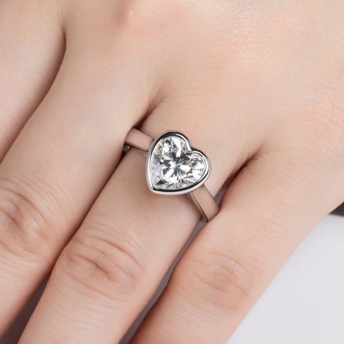 3ct Heart Cut D Color Moissanite Engagement Bezel Ring