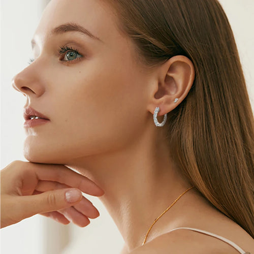 925 Sterling Silver Bling Cluster Stud Earring Delicate Charm round
