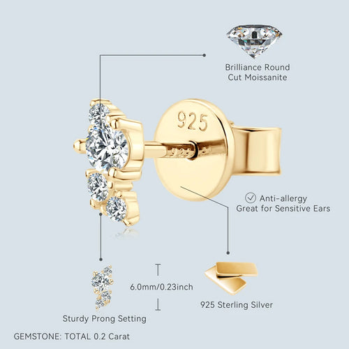 925 Sterling Silver Bling Cluster Stud Earring Delicate Charm round