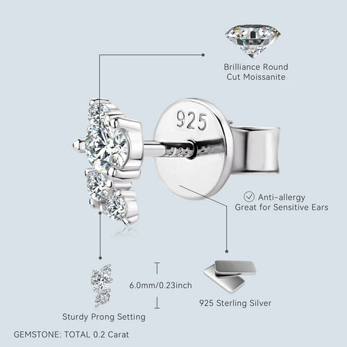 925 Sterling Silver Bling Cluster Stud Earring Delicate Charm round