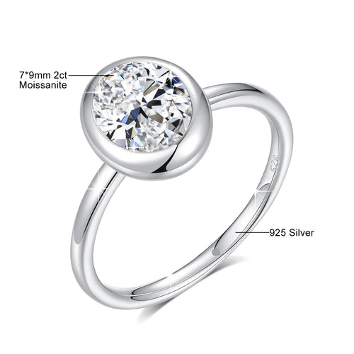 2CT Oval Moissanite Rings for Women Solid