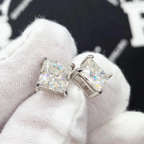 Princess Cut Moissanite VVS D Stud Earrings 925 Sterling Silver