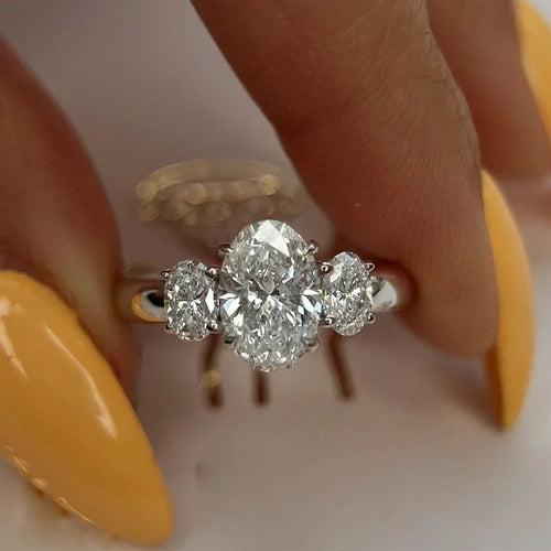 3-Stone Oval Cut Diamond Wedding Ring for Women 925 Silver Fine Jewelry