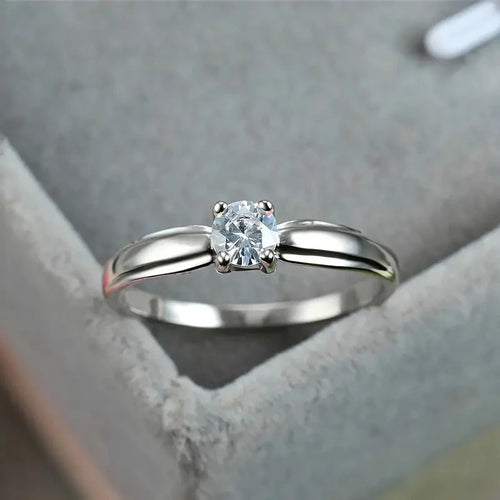 Huitan Single Round Cubic Zircon Rings for Women Engagement Wedding Band