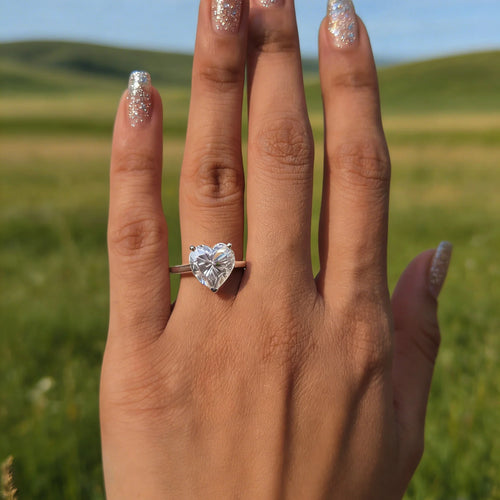 1/2/4CT Heart Cut Moissanite Engagement Ring with Certificate 925 Sterling Silver