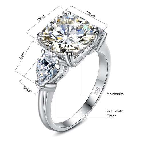 5ct Cushion Cut 3 Stone Moissanite Ring