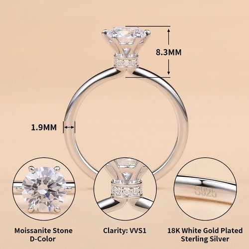 1CT Moissanite Solitaire Ring 925 Sterling Silver Lab Diamond Engagement Rings