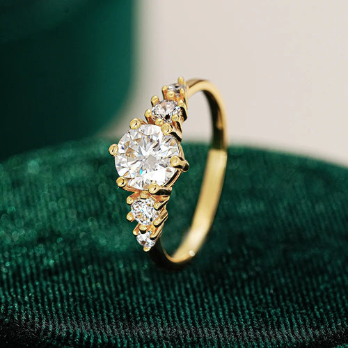 24K real gold ring moissanite women's fashion versatile ring Round cut