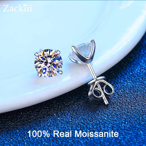 Real 0.4-4 Carat Moissanite Stud Earrings for Women Men Solid Round