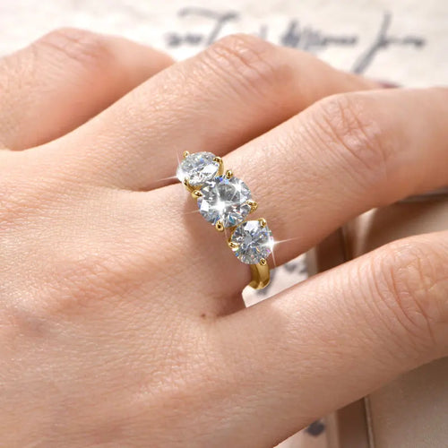 14K Gold Filled Three Stone Wedding Ring Sparkling Jewelry Gift Round cut