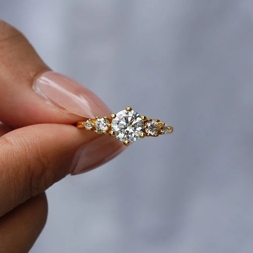 24K real gold ring moissanite women's fashion versatile ring Round cut