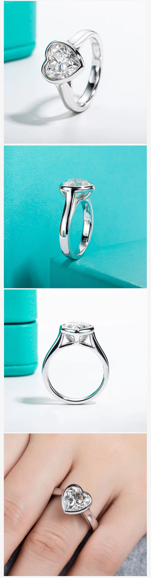3ct Heart Cut D Color Moissanite Engagement Bezel Ring