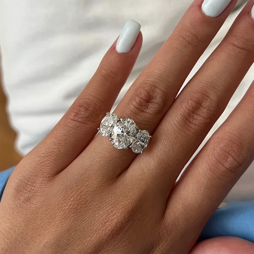 3-Stone Oval Cut Diamond Wedding Ring for Women 925 Silver Fine Jewelry