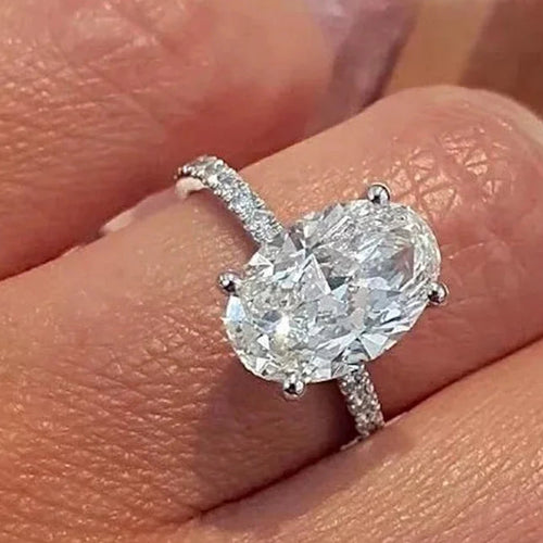 Oval Cut Full Simulated Moissanite Engagement Ring for Women