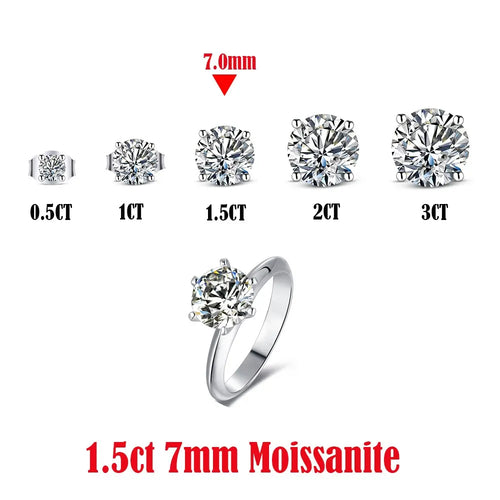 Sterling Silver 0.5-3 Carat 8.0mm D Color Moissanite Ring Round For Women