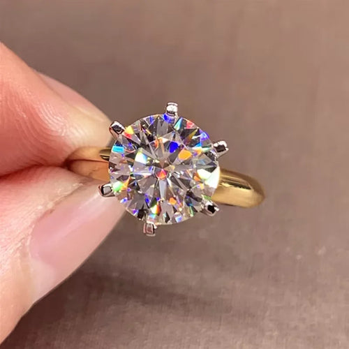 3ct Diamond925 Yellow Gold Moissanite Round Ring Engagement Wedding