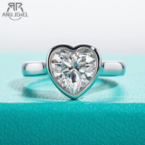 3ct Heart Cut D Color Moissanite Engagement Bezel Ring