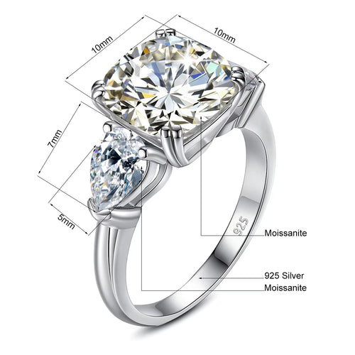 5ct Cushion Cut 3 Stone Moissanite Ring