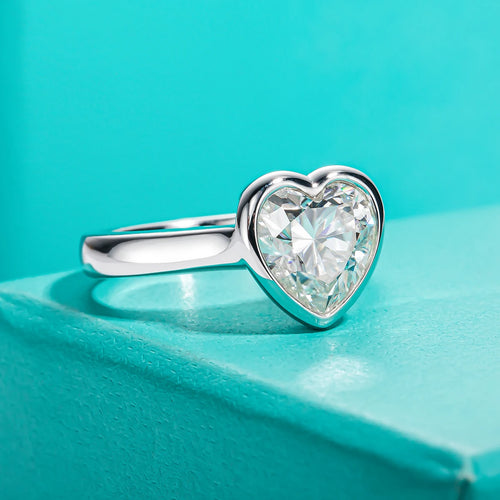 3ct Heart Cut D Color Moissanite Engagement Bezel Ring