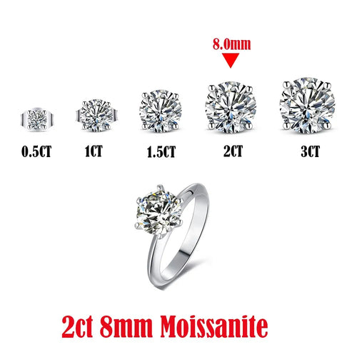 Sterling Silver 0.5-3 Carat 8.0mm D Color Moissanite Ring Round For Women